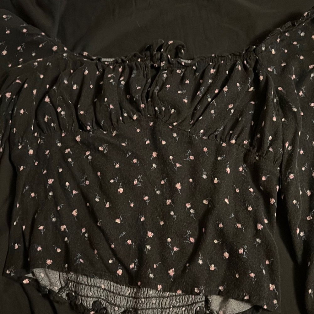 Black off the shoulder floral top